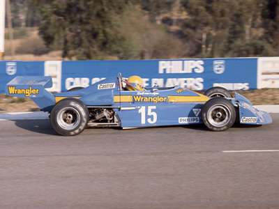 Basil van Rooyen in his Chevron B34 at Kyalami in 1976. Copyright David Pearson (<a href='http://www.motoprint.co.za/' target='_blank'>motoprint.co.za</a>) 2024. Used with permission.